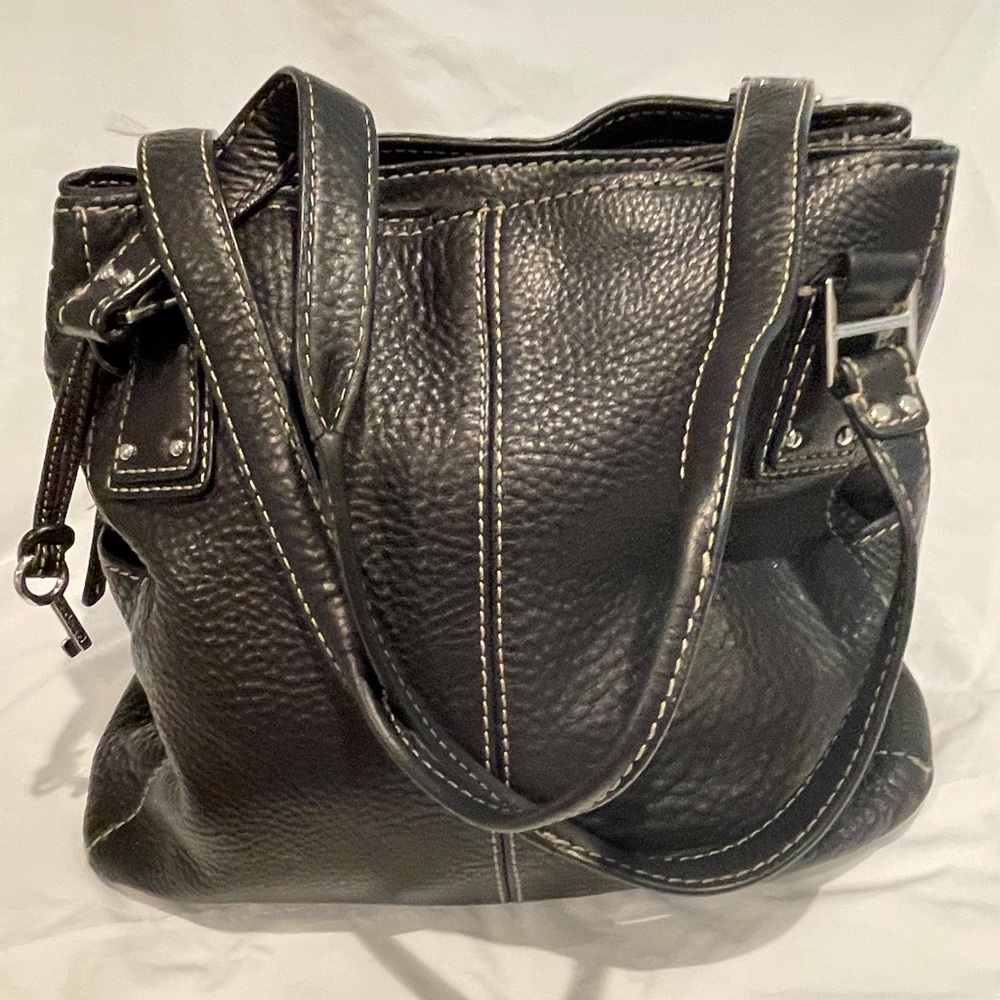 Black Fossil Pebbled Leather Bag